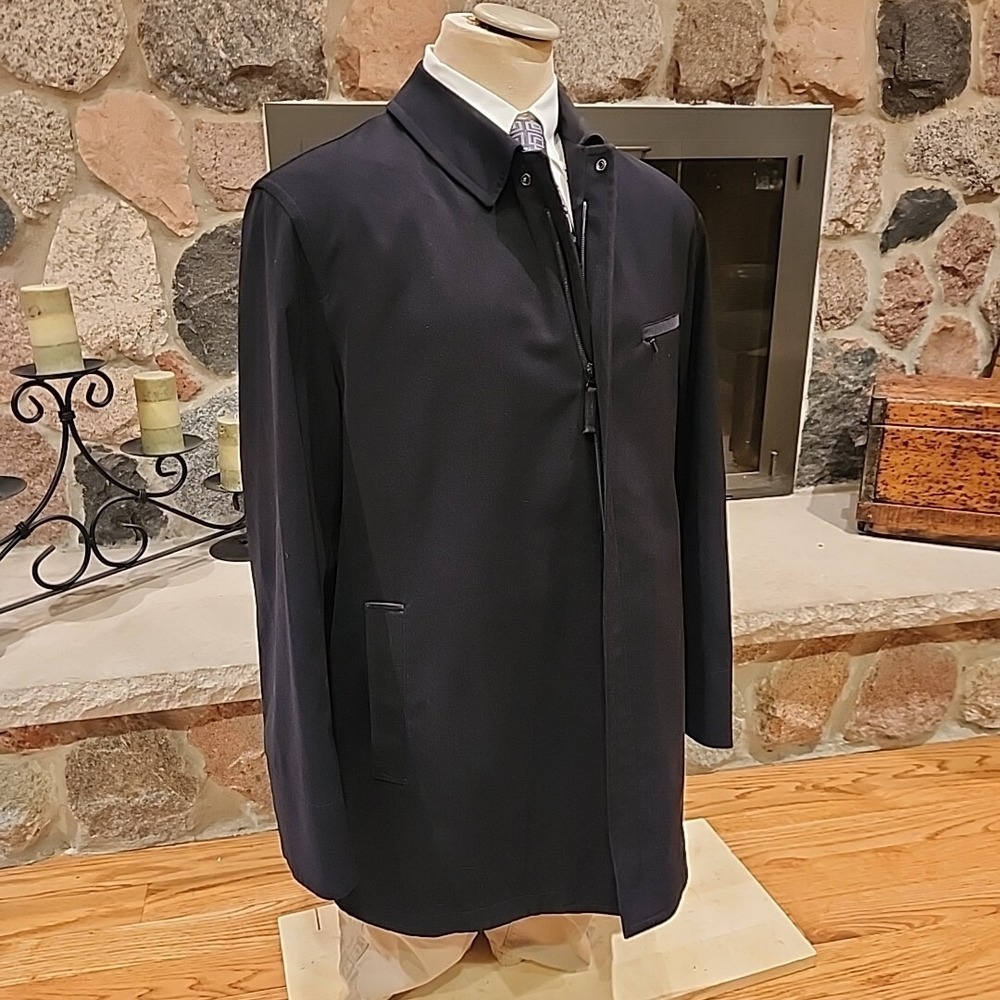 Sanyo Men's OverCoat Jacket XL Black Hidden Zip‎ Up Contemporary Look